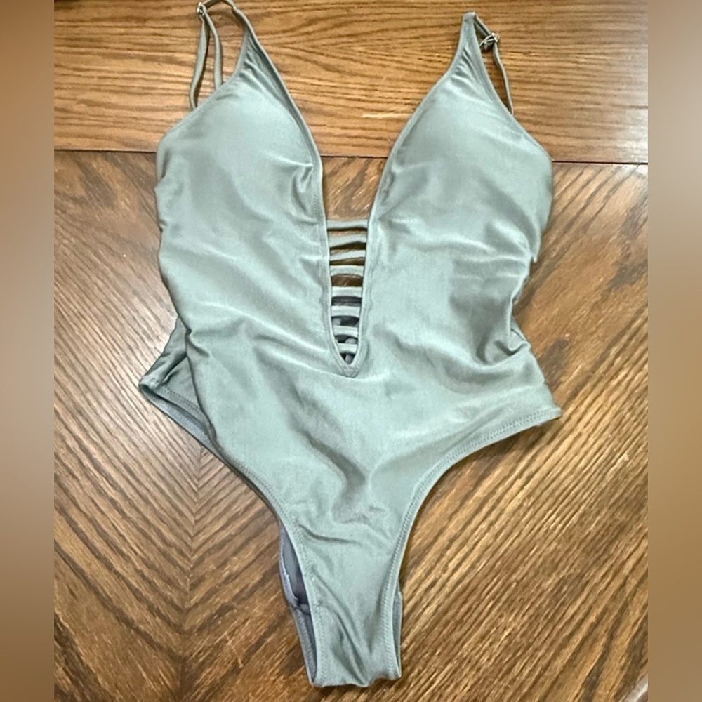 Gray Low Cut One Piece Bathing Suit